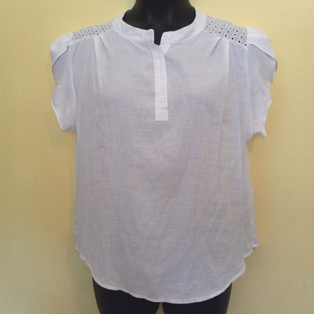White Button-Up Cut Out Henley Top